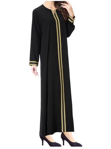 WSPLYSPJY Embroidered Abaya Muslim Dresses for Women Prayer Robe - color: Black, size: X-Large