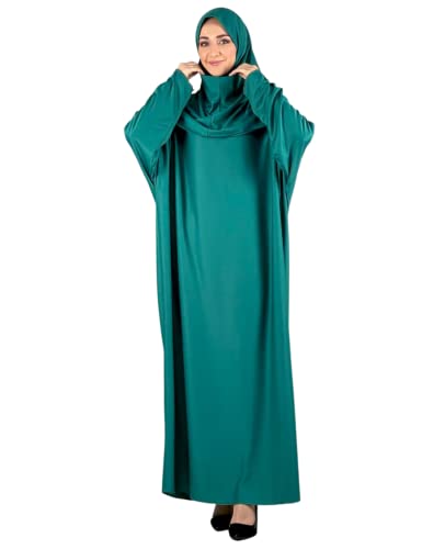 Women Prayer Clothes with Hijab Muslim Outfits Long Robe Abaya Turkish Islamic Dresses Dubai Kaftan with Rosary - color: Green