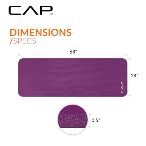 CAP Barbell 1/2-Inch High Density Exercise Yoga Mat with Strap | Multiple Options - color: Wine, style: Yoga Mat