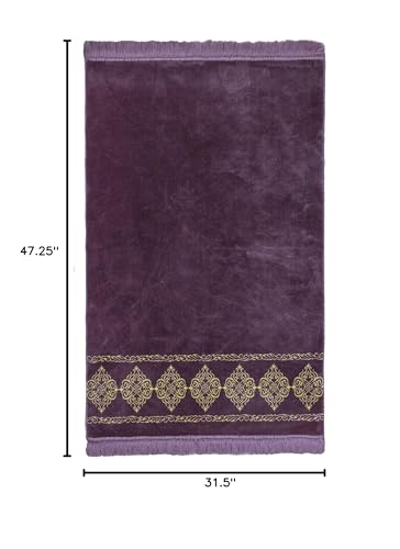 Modefa Turkish Islamic Prayer Rug - Large & Wide Soft Velvet Janamaz - Comfortable Muslim Praying Mat for Men & Women - Ramadan or Eid Gift - with Prayer Beads Tesbih - Grand Plush (Lilac) - color: Lilac