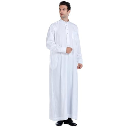 Islamic Mens Clothing Kaftan Maxi-Muslim Male Shirt Long Sleeve Abaya Dubai Cotton… - color: White-a, size: Small
