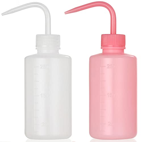 2Pcs Tattoo Wash Bottle 250ml | 8oz Water Squirt Bottle for Succulent Watering, Medical Cleaning - White & Pink - color: White&Pink, size: 250ml