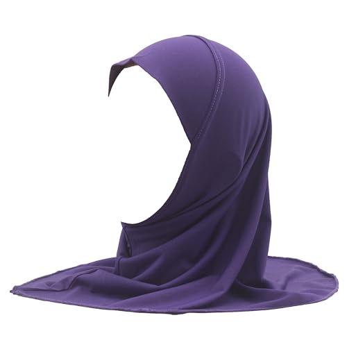 Girls Hijab Muslim Kids Scarf Headwear Solid Color for 2-6 Years Ready to Wear - color: Purple