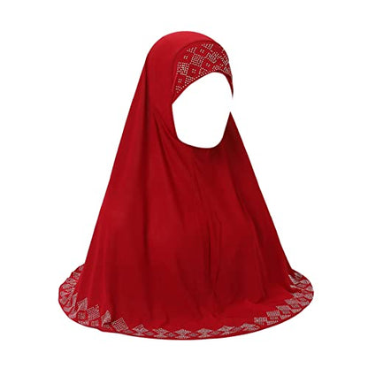 ZGMYC Women Shiny Rhinestones Muslim Hijab Elegant Long Turban Cap Head Wrap Scarf - color: Red