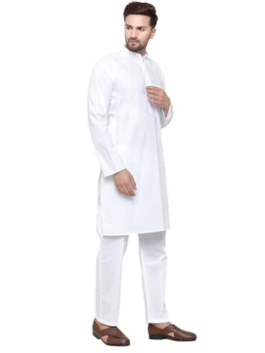 Maple Clothing Men's Kurta Pajama White Cotton Indian Clothes - size: 6X-Large