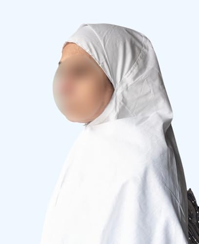 Women Cotton White one Piece Ihram/Rumali/Prayer Cloth with Undercap/Loose Full Cover/One-size Overall Hijab