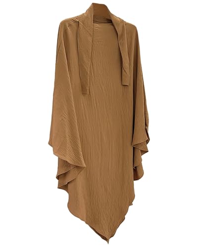 Muslim Prayer Abaya Islamic Women's Khimar Pure Color Hijab Dress Long Sleeve Dubai Kaftan - color: Khakihijab