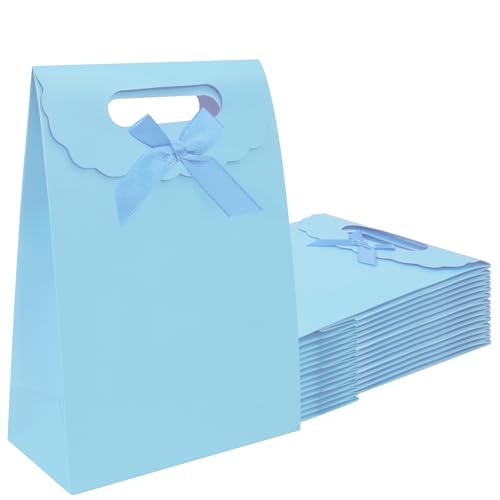 Patdefie gift bags with handles medium size 7×4×10 inch 16pcs for gift wrap birthday,party favor,wedding,anniversary (light blue) - color: light blue