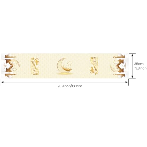 Ramadan Mubarak Table Runner Table Decorations - Frelisiy White and Gold Moon Eid Ramadan Mubarak Happy Ramadan Mubarak 2024 Party Supplies Decorations, Size 13.8x71 inches - size: White02 Ramadan Mubarak