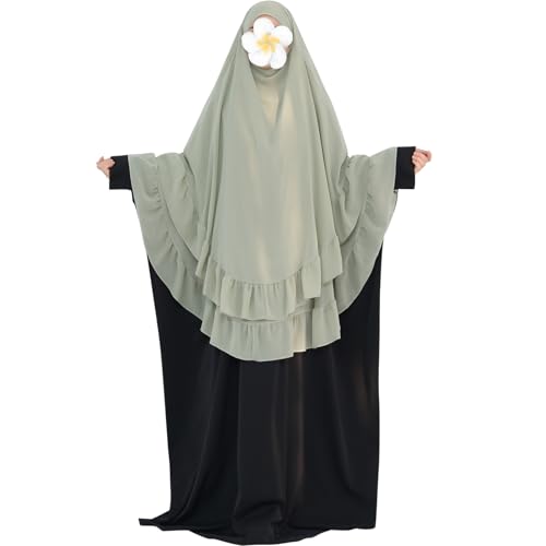 khalat Women's Hijab Chiffon Hijab for Women Muslim 2 Layers Ruffle Lightweight Large Hijab - color: Olive Green