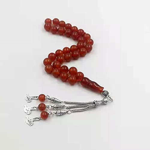 Tasbih Natural Red agates Stone Gemstones misbaha Muslim Adha eid Gift Islamic Accessories 33 Beads Bracelet Rosary Bead on Hand (10mmx45beads, red Agate) - size: 10mmx45beads