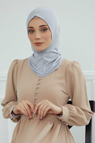 Aisha's Design Instant Turban 95% Cotton Head Scarf Headwear Combed Cotton Ninja Cap, Slip on Jersey Hijab - color: Light Grey