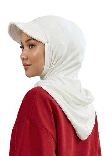 Aisha's Design Full Coverage Cotton Bonnet Hijab with Visor Modest Underscarf Bonnet - color: Ivory