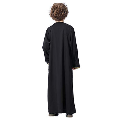 XINNI Arabic Thobe Muslim Thobe Long Sleeve Kaftan Crew Collar Robe with Zipper for Boy - color: Black, size: 11-12 Years