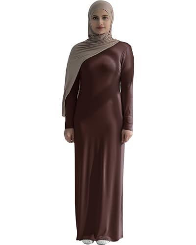 Modal Cotton Abaya Women Long Sleeve Prayer Dress Soft Stretch Islamic Clothes Elegant Robe For Eid, Ramadan, Umrah, Hajj - color: Coffee, size: Medium-Large