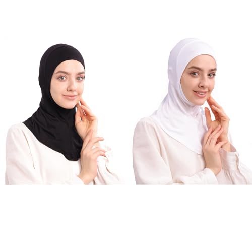 Modal Jersey Muslim Amira Instant Hijab Scarf for Women Jersey Hijab Undercaps - color: Black+white