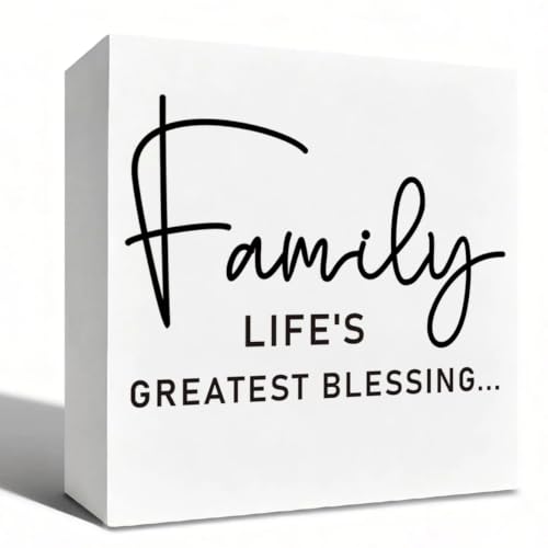 Rustic Farmhouse Wood Block Plaque, 5x5 Inch Family Blessing Quote Tabletop Decor, Kitchen Shelf House Decor, Warm Family Present - color: Family 12