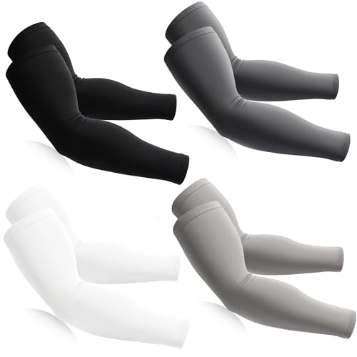 BHYTAKI Cooling Compression Arm Sleeves for Men Women,UPF50 UV Sun Protection Sleeves for Work Sport Tattoo Cover Up - color: 1 Black+1 Dark Gray+1 Light Gray+1 White