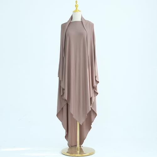 khalat Muslim Stretch Hijab Solid Color Full Cover Hijab for Women V-shaped Fashion Daily Prayer Hijab - color: Mocha