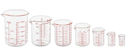 Ackers 7-Piece Glass Measuring Cup Set, Borosilicate Beaker Style Nesting Liquid Measuring Cups - size: 5ml/15ml/30ml/60ml/120ml/150ml/250ml