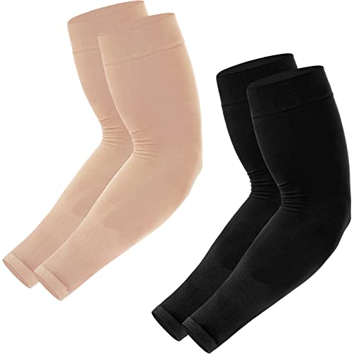 Newbyinn UV Sun Protection Arm Sleeves for Men Women Youth, Cooling Sleeve - color: 2 Pairs: Black + Beige