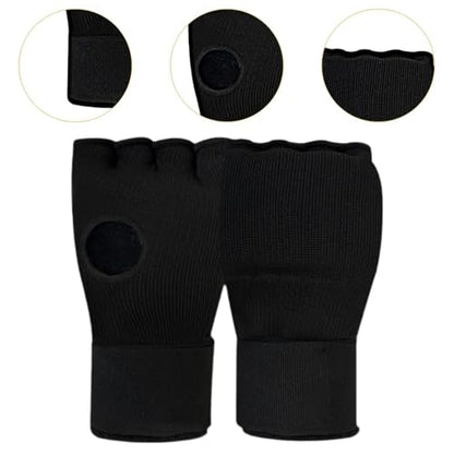 Kids Boxing Inner Gloves, Half Finger Hand Wraps with Adjustable Wrist Straps for Sparring and MMA Training, Black