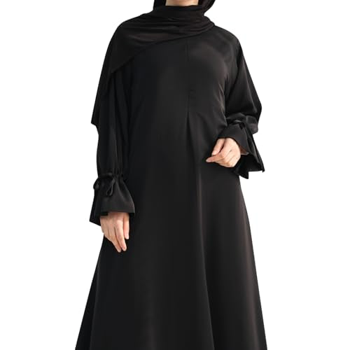 khalat Women's Muslim Kaftan Abaya Dress Eid Prayer Dress for Women Islamic Daily Dress Smooth Flowy Muslim Women Clothes - color: Black, size: Large
