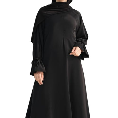 khalat Women's Muslim Kaftan Abaya Dress Eid Prayer Dress for Women Islamic Daily Dress Smooth Flowy Muslim Women Clothes - color: Black, size: Large