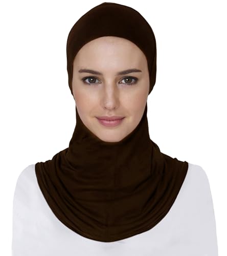 Lina & Lily Modal Jersey Full Coverage Ninja Hijab Undercap with Neck Cover for Muslim Women - color: Dark Brown