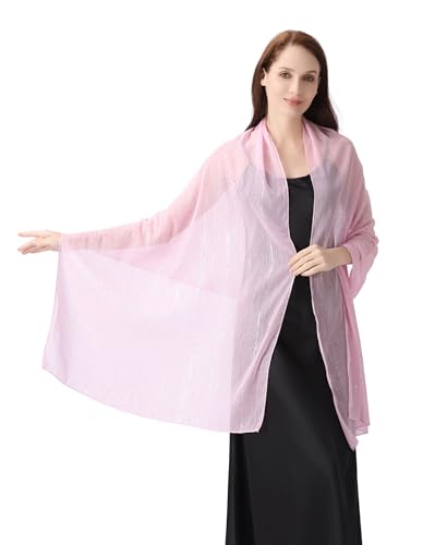 OurLore Chiffon Shawls Wraps for Women Sheer Glitter Scarf Sparkly Rhinestones Shoulder Sarong Cover Up Hijab for Wedding - color: Pink