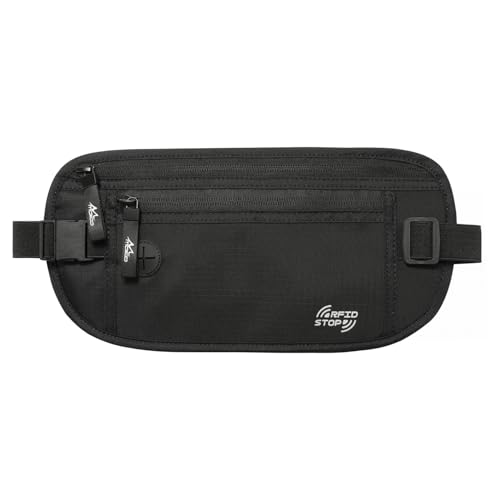 MoKo Secure Travel Money Belt, Undercover Hidden RFID Blocking Travel Wallet, Anti-Theft Passport Wallets for Men Women, Black - color: Black, size: Waist for 24"-38"