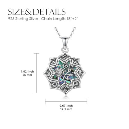Lotus Allah Necklace 925 Sterling Silver Lotus/Allah Pendant Islamic Muslim Religious Jewelry Yoga Meditation Gifts for Women Men