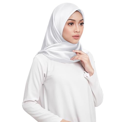 Elegant Satin Jersey Muslim Hijab Scarf Square Soft Head Wrap Scarves Shawl for Women Girls - color: White(90*90cm)