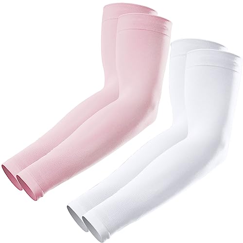 GOUNOD Sun Protection Cooling Compression Arm Sleeves For Men - Gardening Outdoors Sports Workouts volleyball arm sleeves - color: 2 Pairs:white,pink