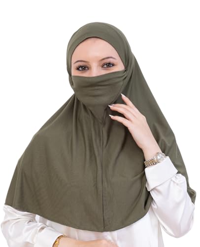 Prien Easy To Wear Hijab For Women, Muslim Instant Turban With Niqab, Islamic Clothes, Soft Scarf For Prayer, Abaya, Khimar - color: Khaki
