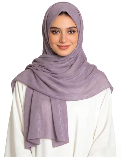 JUMISEE Sparkly Rhinestone Hijab Scarf for Women Glitter Wrinkle Chiffon Muslim Instant Hijab Long Scarves Head Wrap Shawls - color: Purple