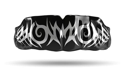 Impact Mouthguard Boxing, MMA, Muay Thai Sports Mouthguards for Youth Adults, Professional Custom-Fit, Tribal Silver on Black - color: Silver on Black