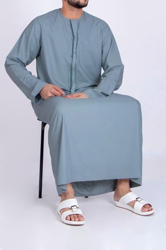 Thobe for Men - Long Sleeves Kaftan - Mens Long Gown Emirati Kandura Frost Thawb Jubba - color: Emirati Kandura - Slate Gray, size: 60XL