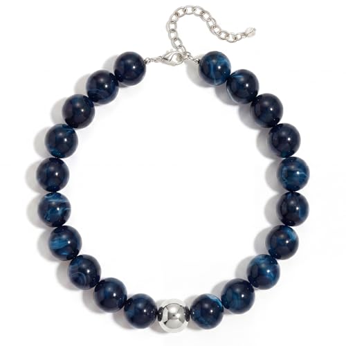 Chunky Beaded Necklace for Women Colorful Big Bead Choker Necklace Fashion Trendy Summer Boho Large Bead Statement Necklaces Beach Vocation Holiday Jewelry Gifts - color: Blue Beaded