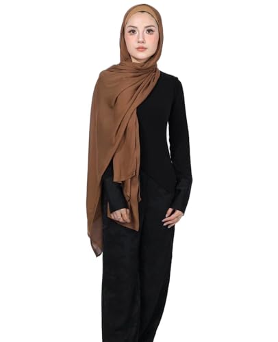 Modal Cotton Hijab Scarf for Women with Undercap Set - color: Mustard Brown