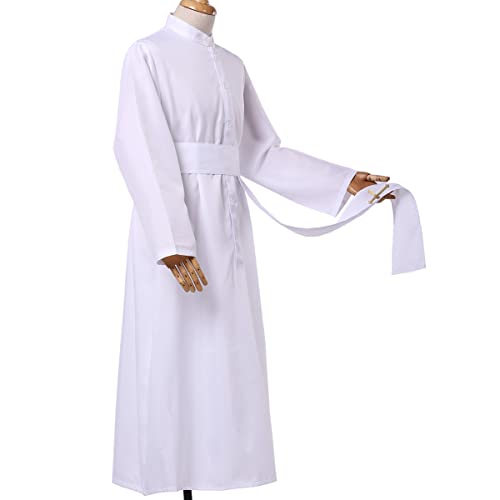 COSDREAMER Mens Clergy Robe Preacher Cassocks Mens Praise Worship Robes - color: White, size: Medium