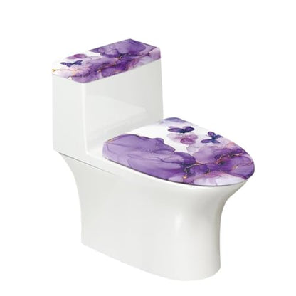 Purple Marble Butterfly Toilet Lid Dust Cover & Toilet Tank Lid Cover 2PC Elastic Edge Machine Washable Fits Most Toilet Lids Home Decor - color: Purple Marble Butterfly