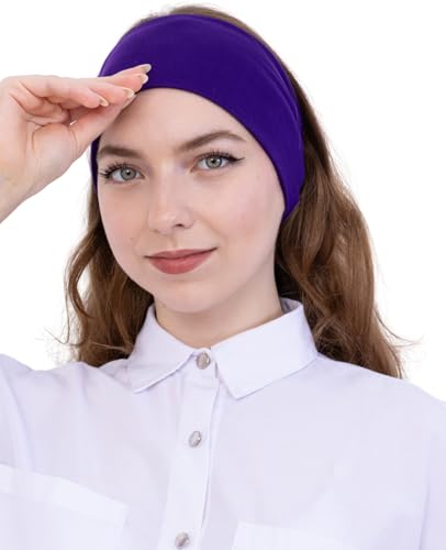 Prien Women Cotton Hijab Cap, Stretchy Head Cover, Pre-Sewn Inner Muslim Scarf Undercap, Non Slip Headband for Daily Wear - color: Purple