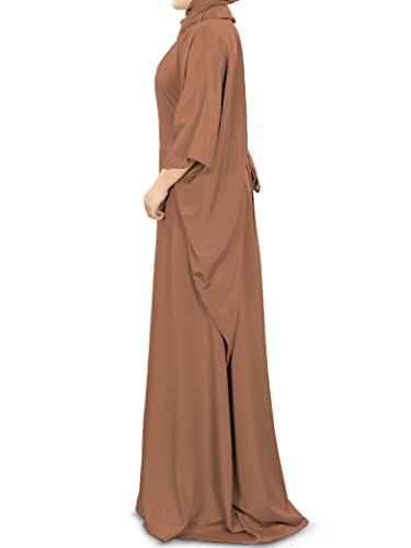 MyBatua Women's Kaftan, Free Size Abaya, Dubai Islamic Dress, Muslim Maxi KF-001 - color: Light Brown