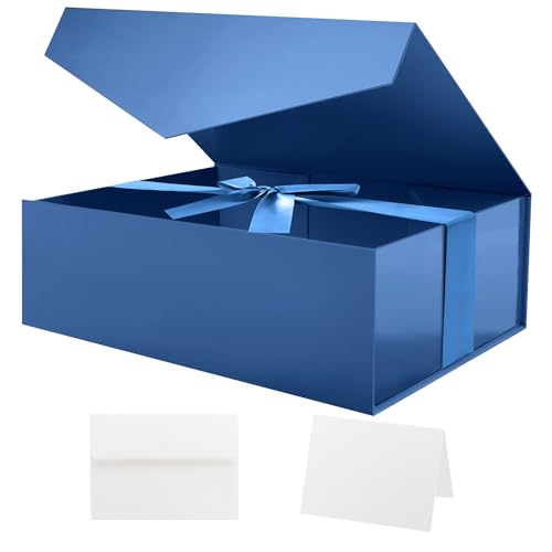 HAPPY POTATO Large Blue Gift Box with Magnetic Lid 11.5x8.1x3.8 Inches - color: Blue-Side Ribbon-11.5x8.1x3.8 Inches-Pack of 1