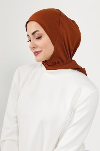 Aisha's Design Full Coverage%95 Cotton Bonnet for Women, Ready-to-Wear Hijab Bonnet Headscarf with Neck Coverage - color: Tile Red