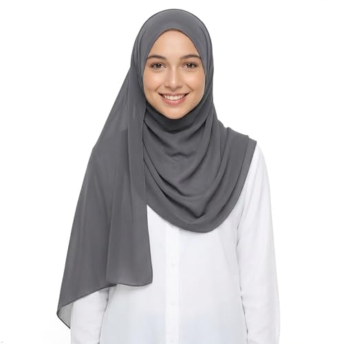 Women's Magnetic Hijab with Stitched Undercap - No Pin Chiffon Prayer Scarf - color: Grey