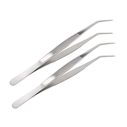 8 Inch Stainless Steel Tweezers with Curved Serrated Tip Multipurpose Forceps for Craft Repairing 2 Pack - size: 8 Inch