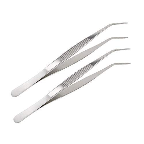 8 Inch Stainless Steel Tweezers with Curved Serrated Tip Multipurpose Forceps for Craft Repairing 2 Pack - size: 8 Inch