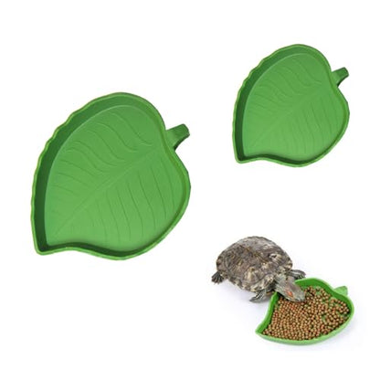 2PCS Reptile Food Water Bowl, Leaf Shape Dish for Tortoise Lizard Gecko | leaf-shaped plastic bowls (2 sizes),durable&bite-resistant.Shallow edges for easy access,easy to clean.For turtles,lizards